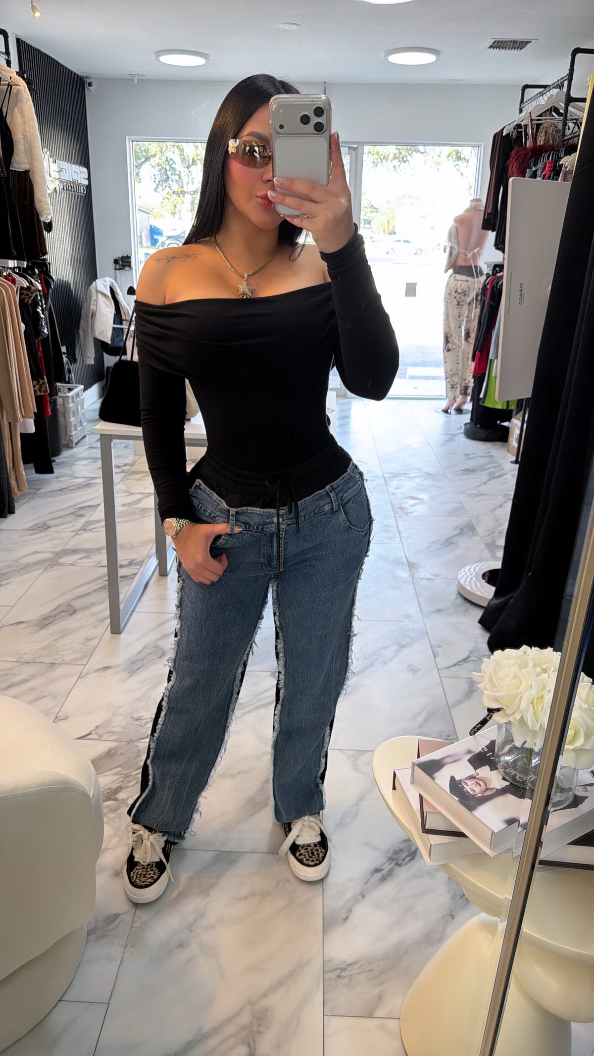Long-sleeved black bodysuit