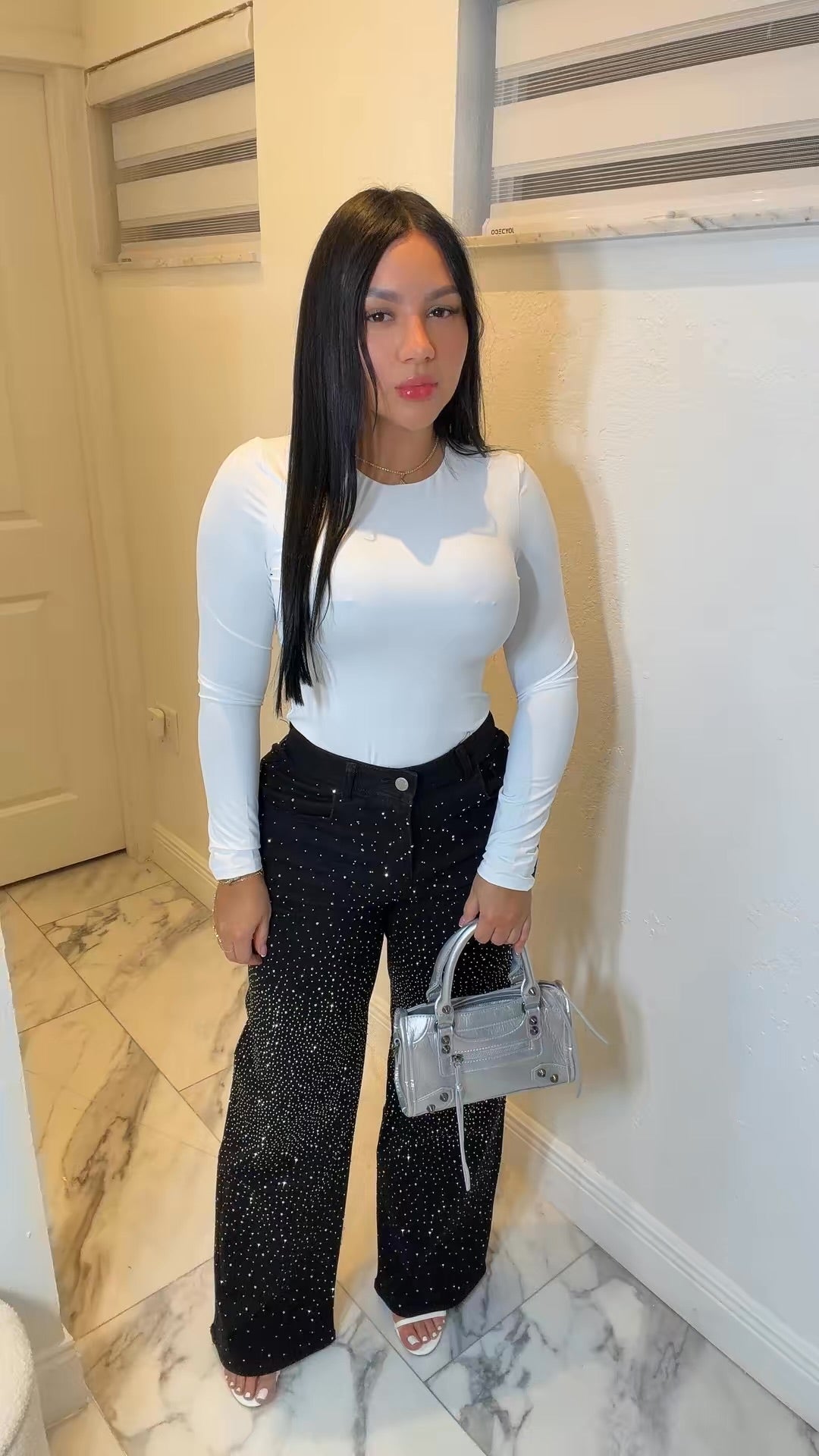 Rhinestone wide leg- Black
