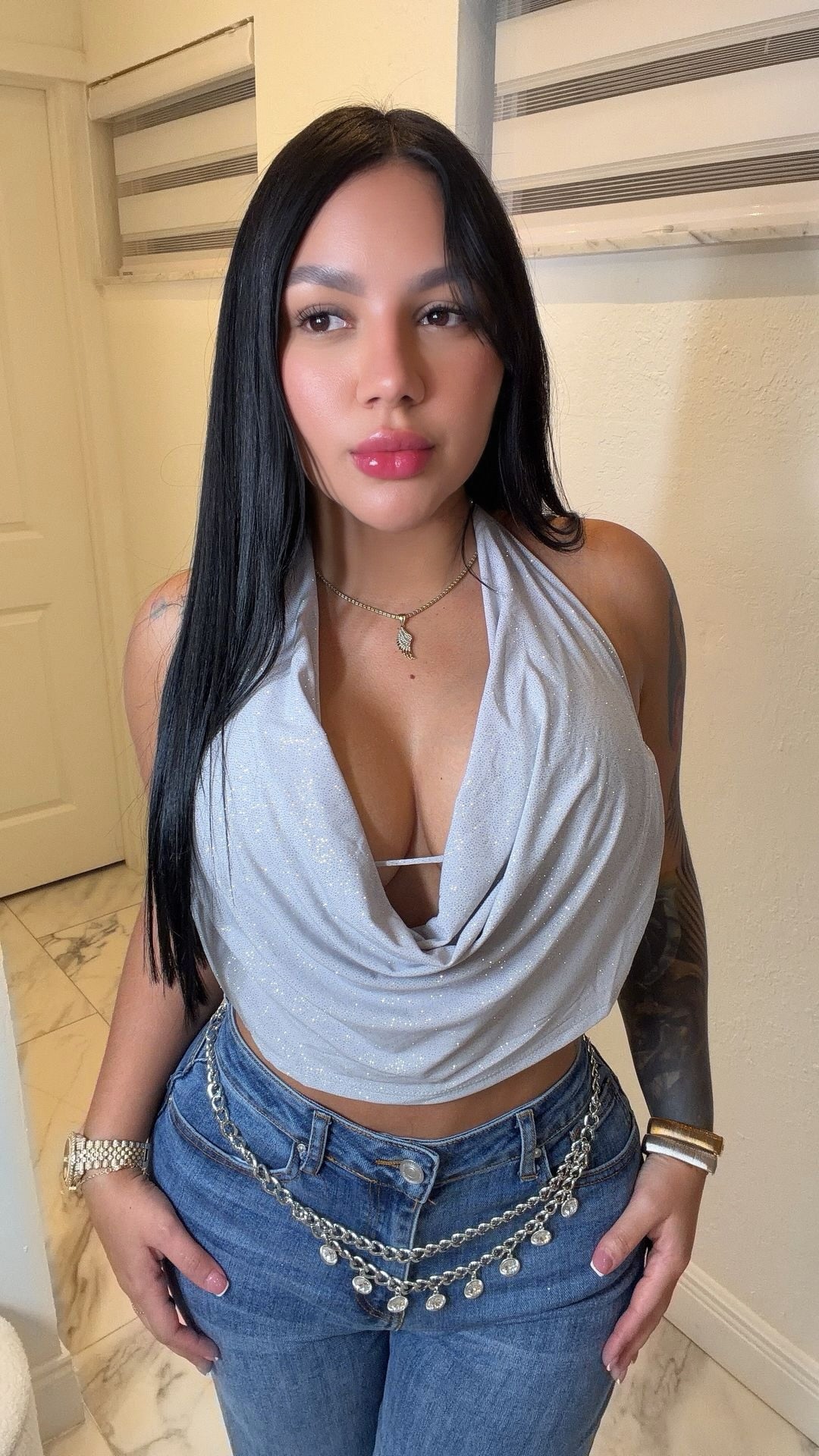 Glitter gray halter top